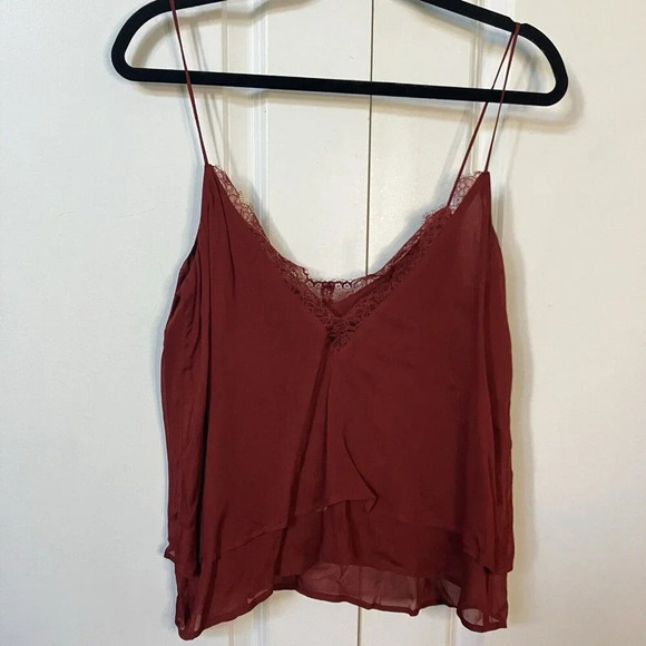 NWT  Zara Red Flowy Camisole Tank Top Womens Large Lace Trim Goth Boho Vampire - Picture 6 of 6